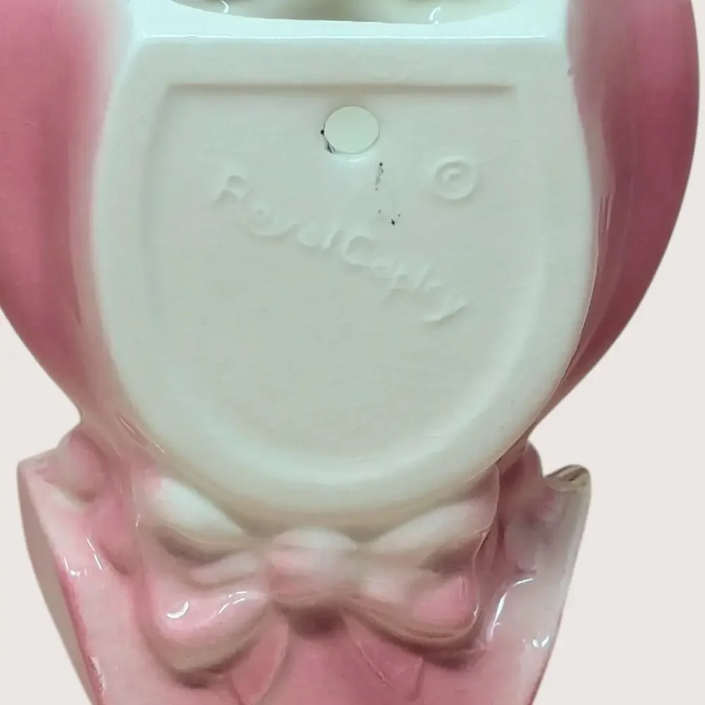 1950s Royal Copley Ceramic Lady Bonnet Wall Pocket Planter Pair